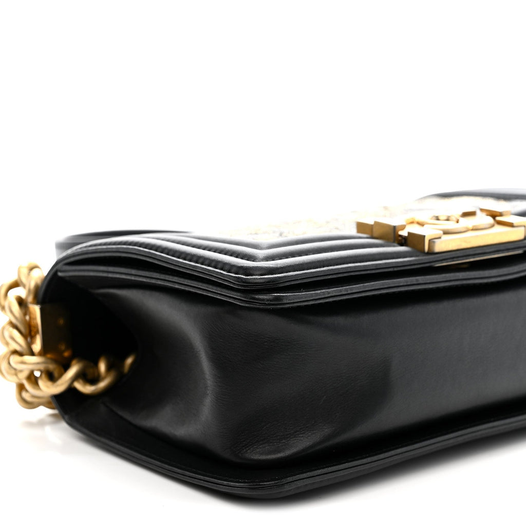 Chanel Metallic Crumpled Goatskin Small Boy Flap Black Gold
