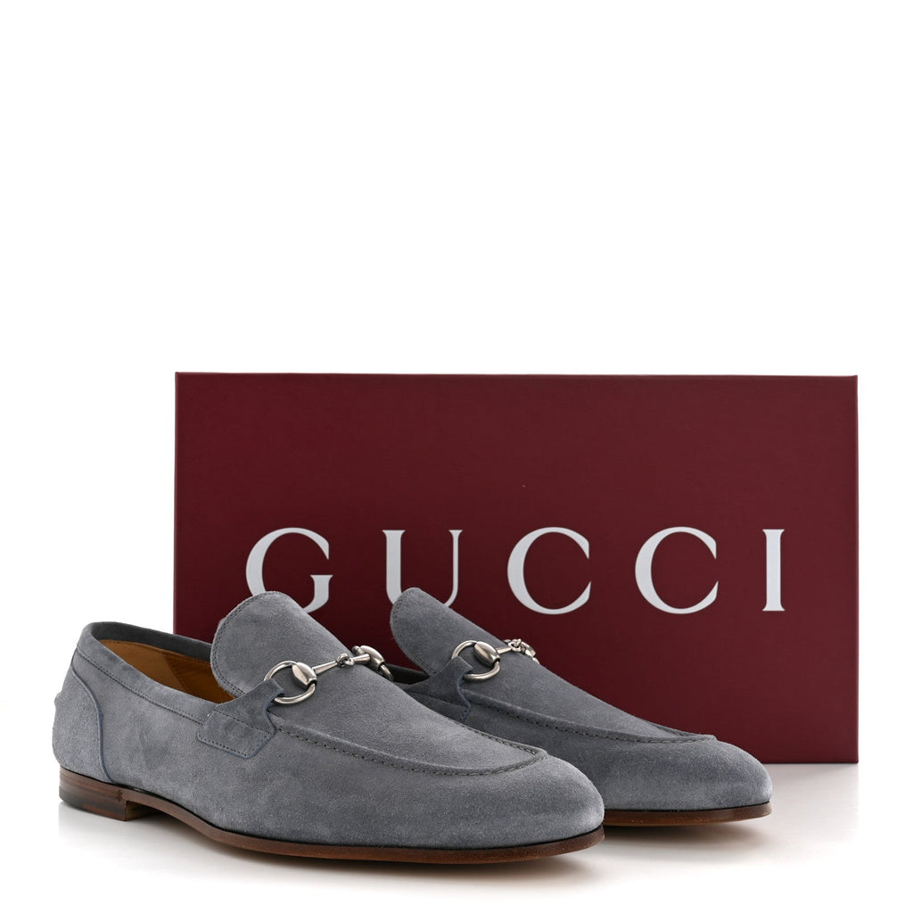 Gucci Suede Horsebit Mens Jordaan Loafers 8.5 Foggy Grey