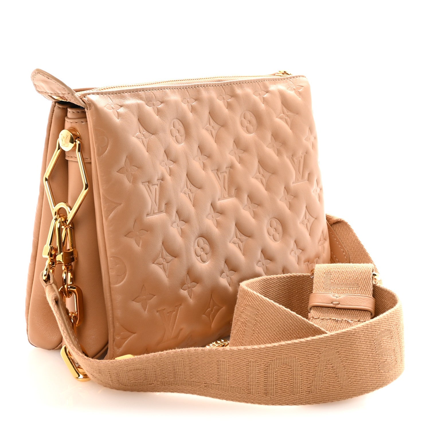 Louis Vuitton Lambskin Embossed Monogram Coussin PM Camel
