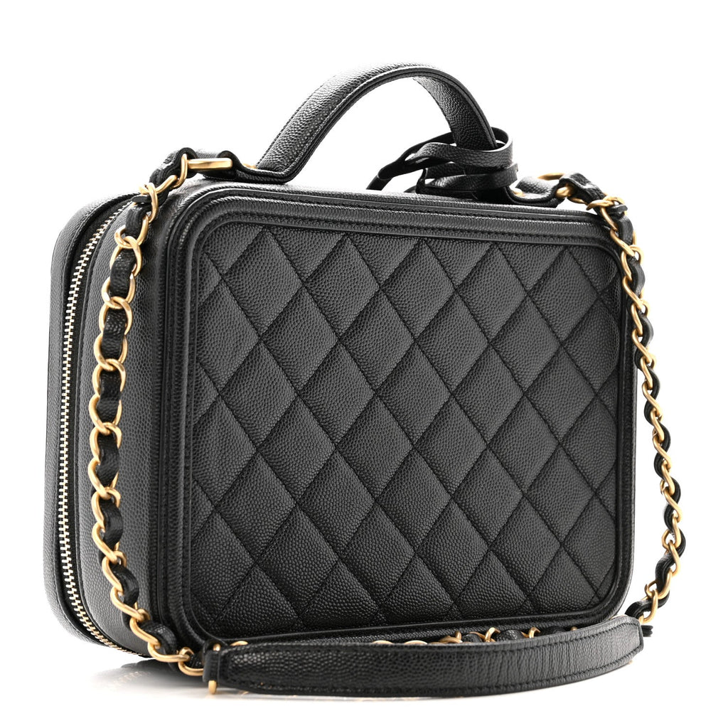 Chanel Caviar Quilted Medium CC Filigree Vanity Case Black
