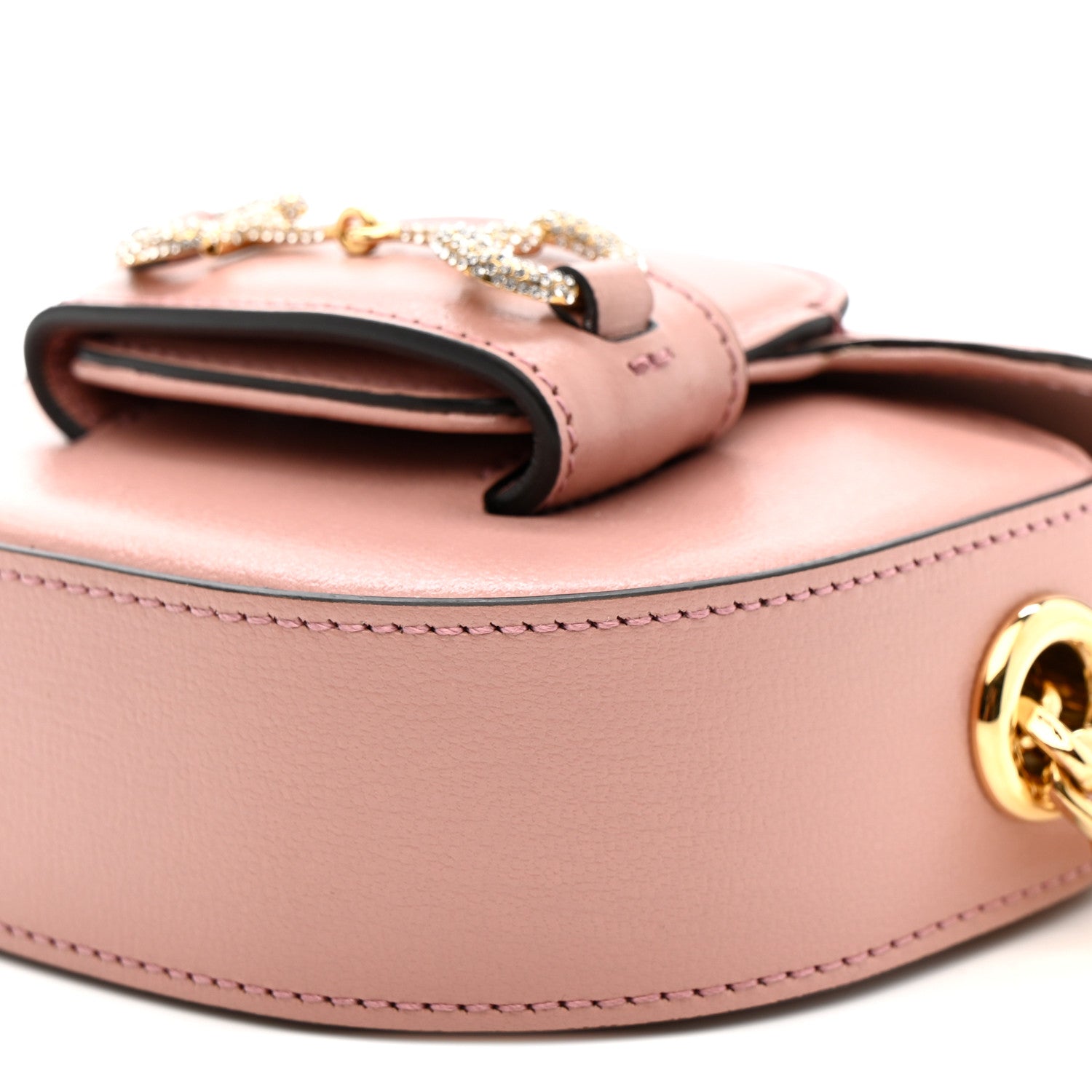 Gucci Azalea Calfskin Crystal GG Monogram Mini Horsebit 1955 Waist Bag Pink