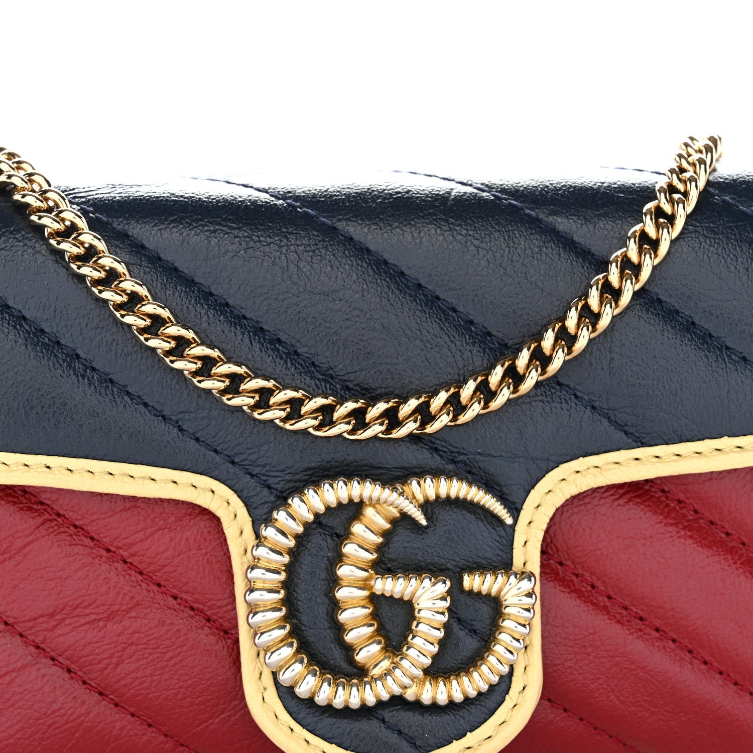 Gucci Vintage Effect Calfskin Matelasse Super Mini Torchon GG Marmont Shoulder Bag Black Beige