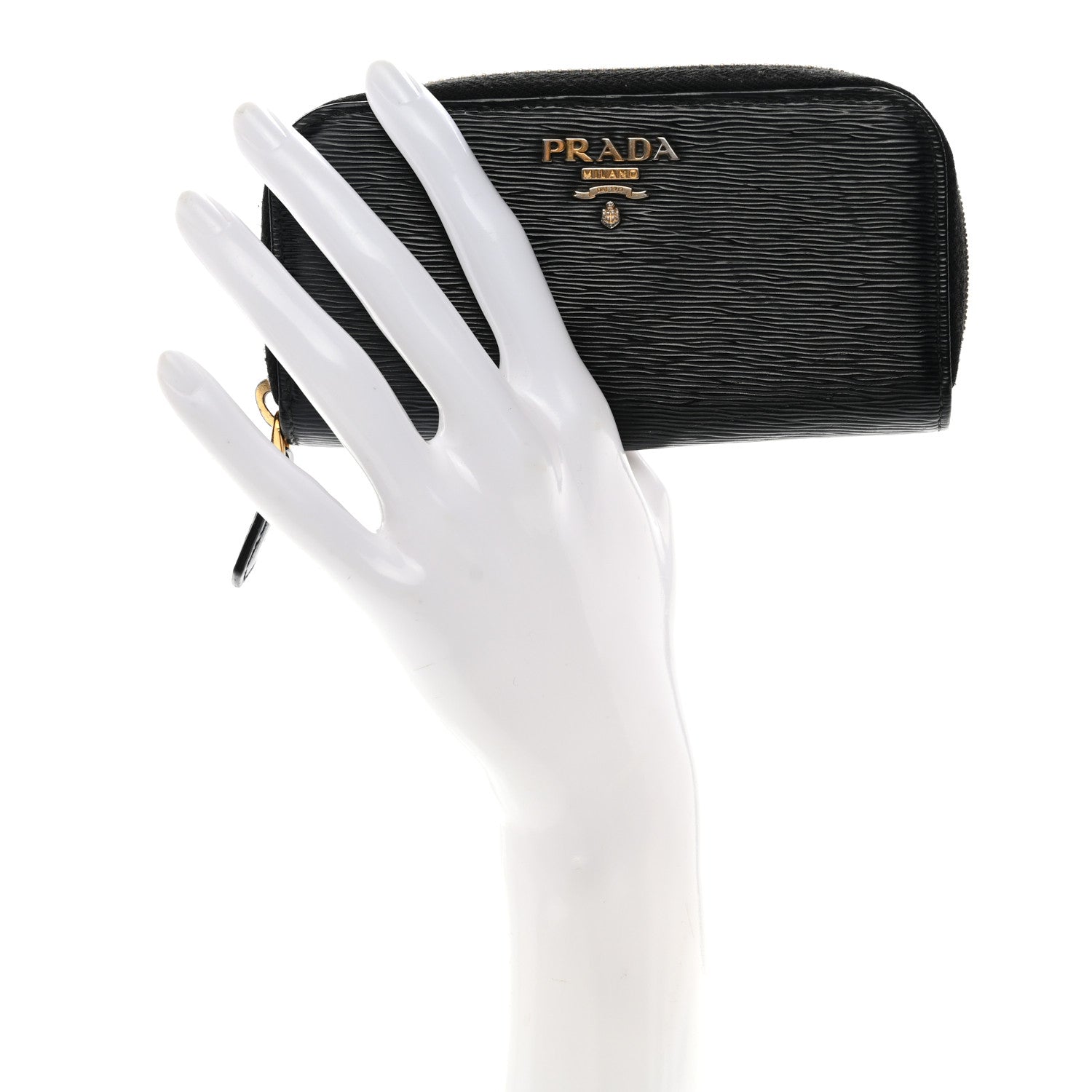 Prada Vitello Move Zip Around 6 Key Holder Black