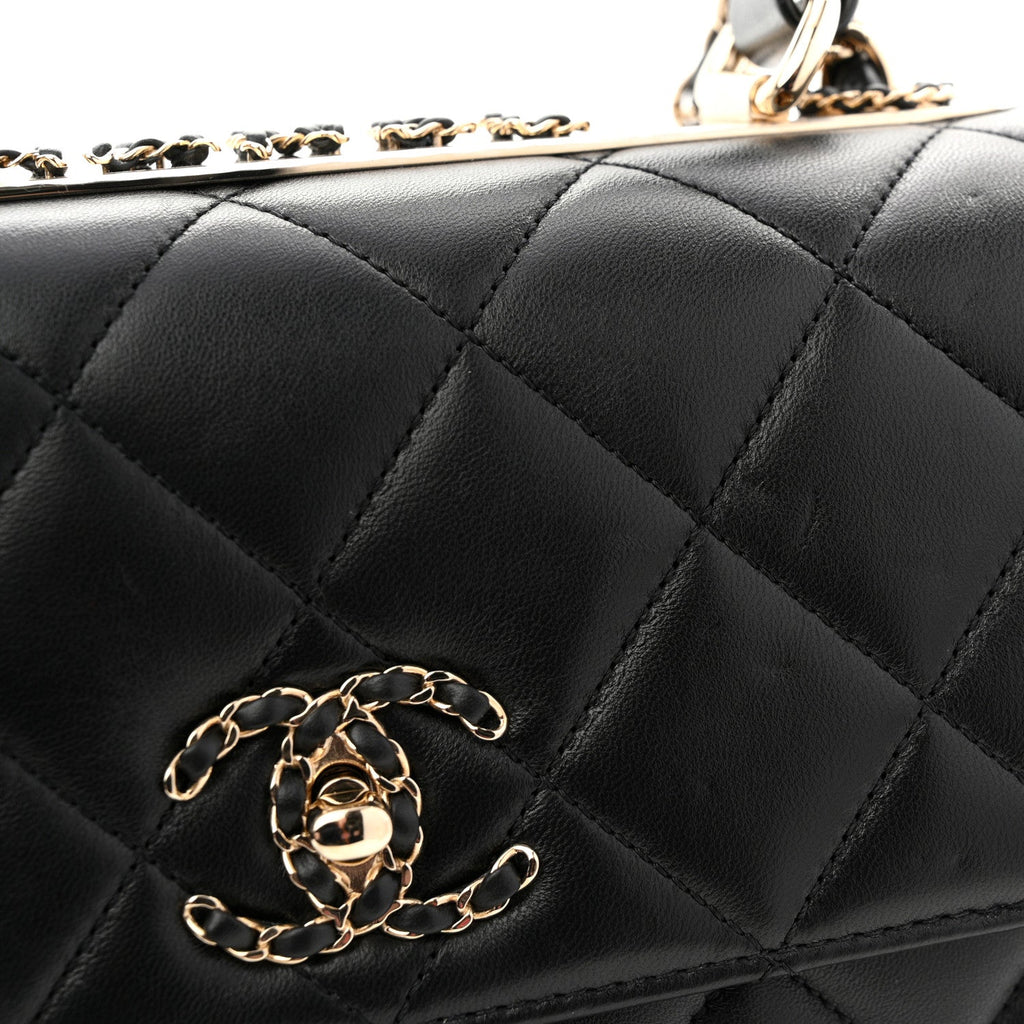 Chanel Lambskin Quilted Small Trendy CC Chain Dual Handle Flap Bag Black