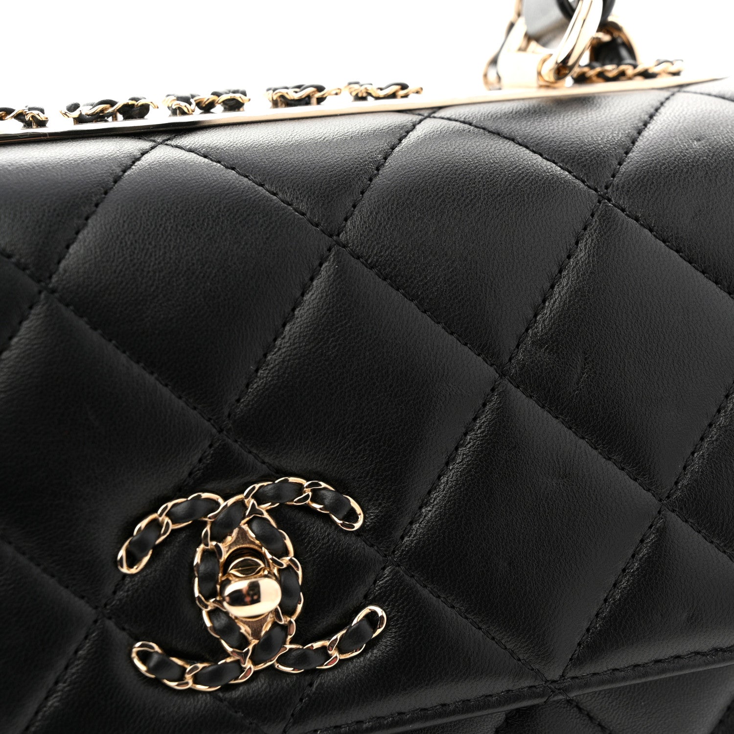 Chanel Lambskin Quilted Small Trendy CC Chain Dual Handle Flap Bag Black