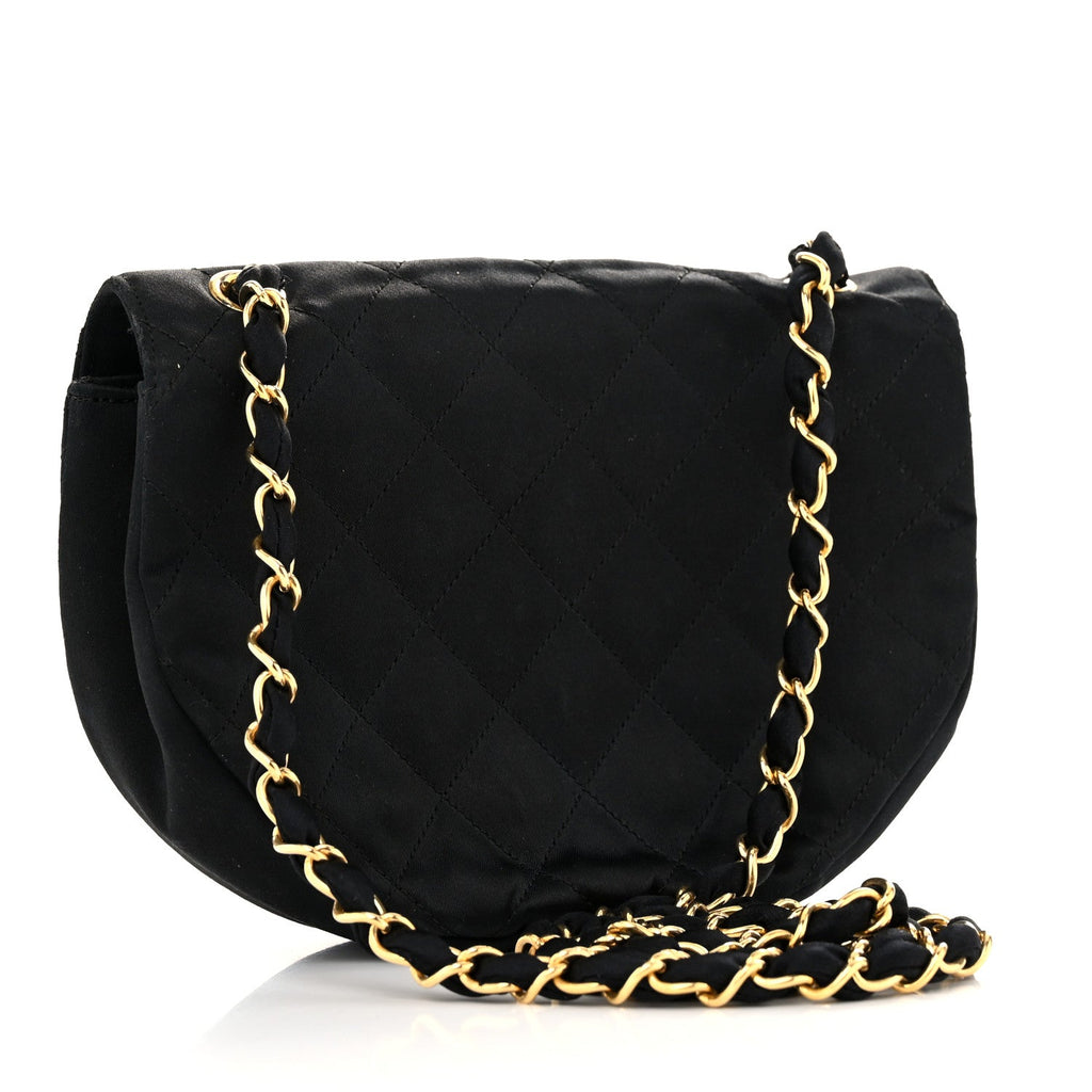 Chanel Satin Quilted Half Moon Flap Black