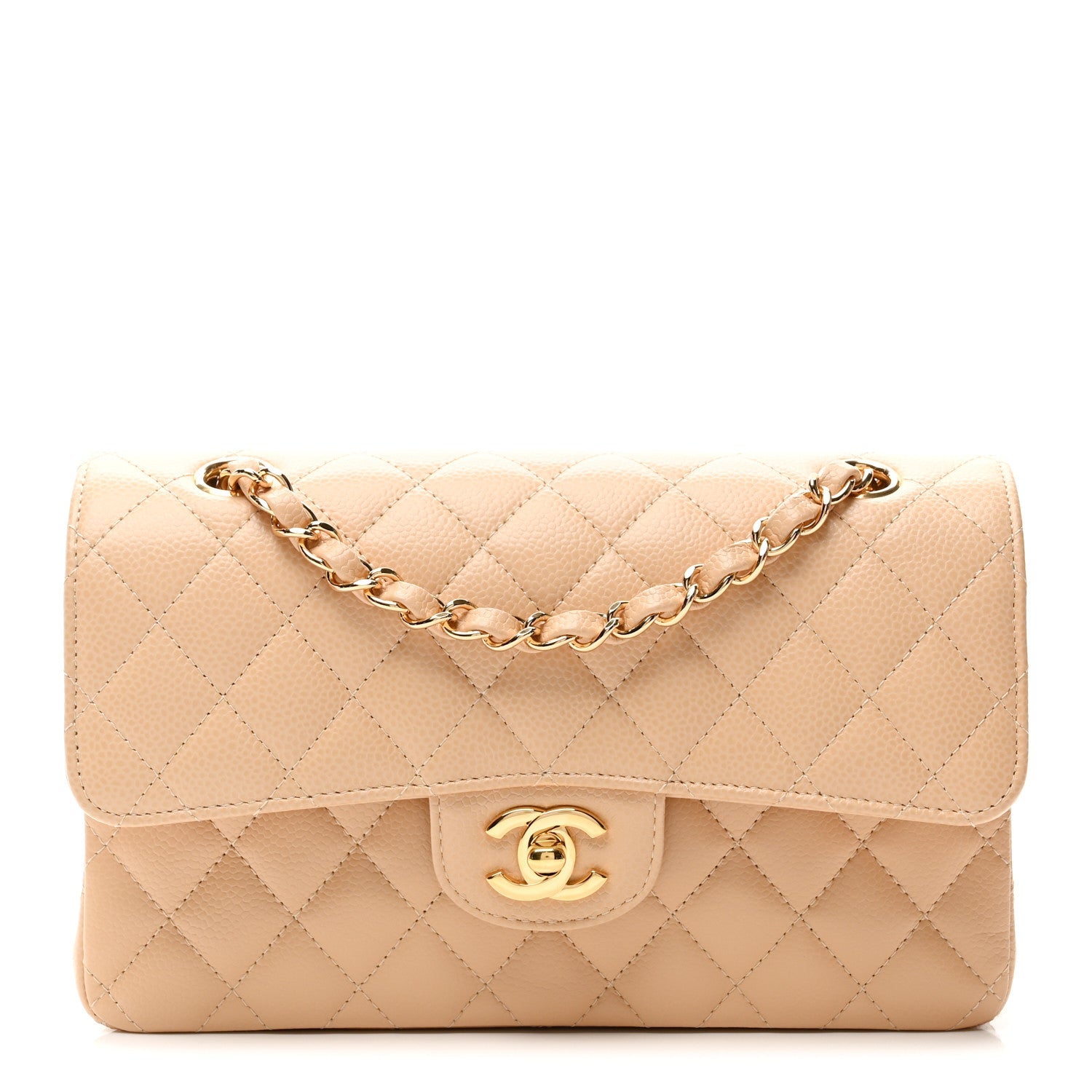 Chanel Caviar Quilted Small Double Flap Beige