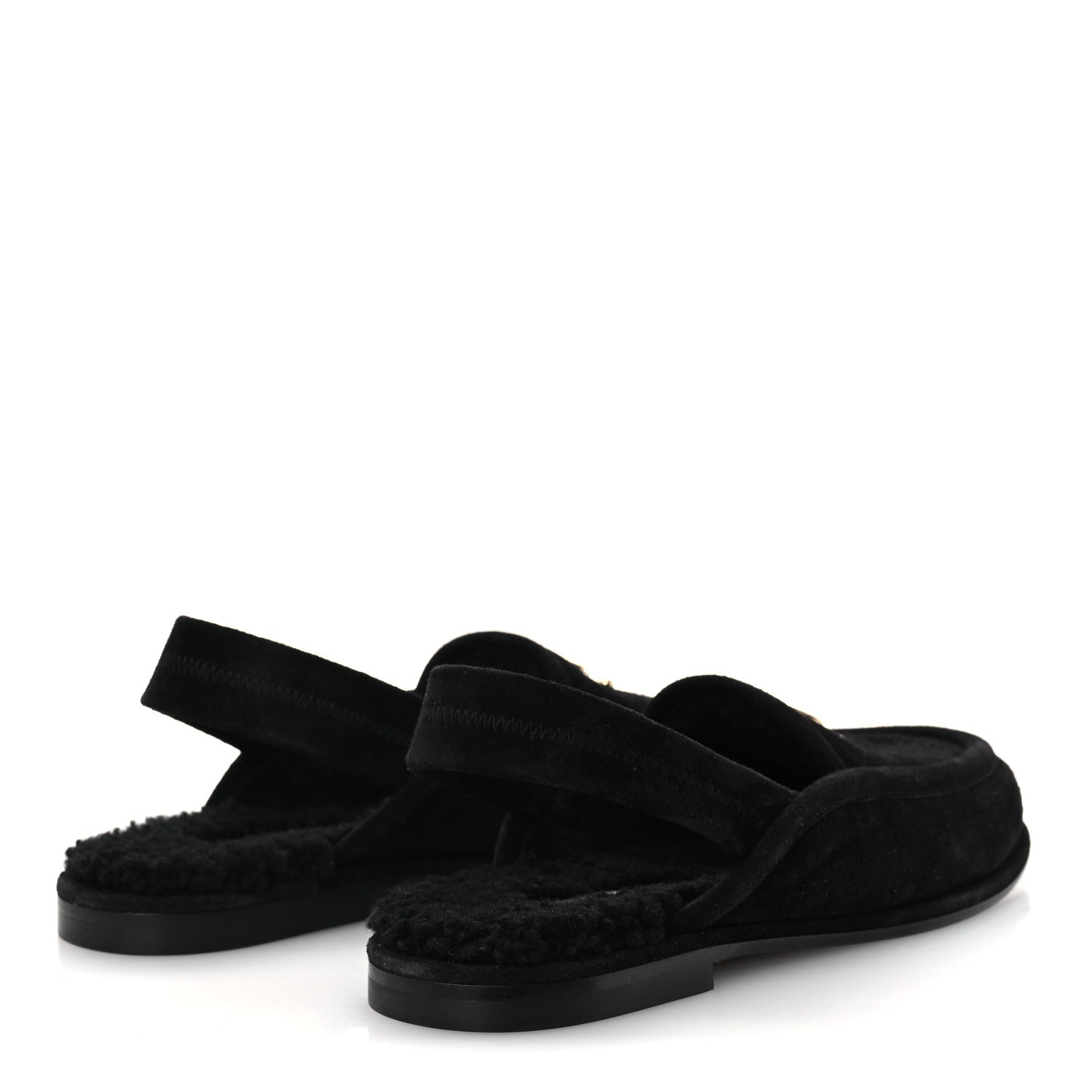 Chanel Suede Calfskin CC Slingback Loafers 37.5 Black