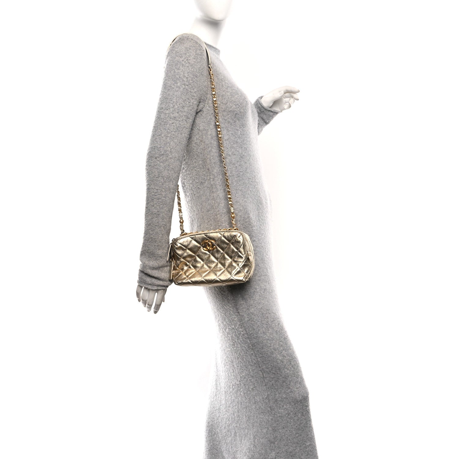 Chanel Metallic Lambskin Quilted Mini Bowling Bag Gold