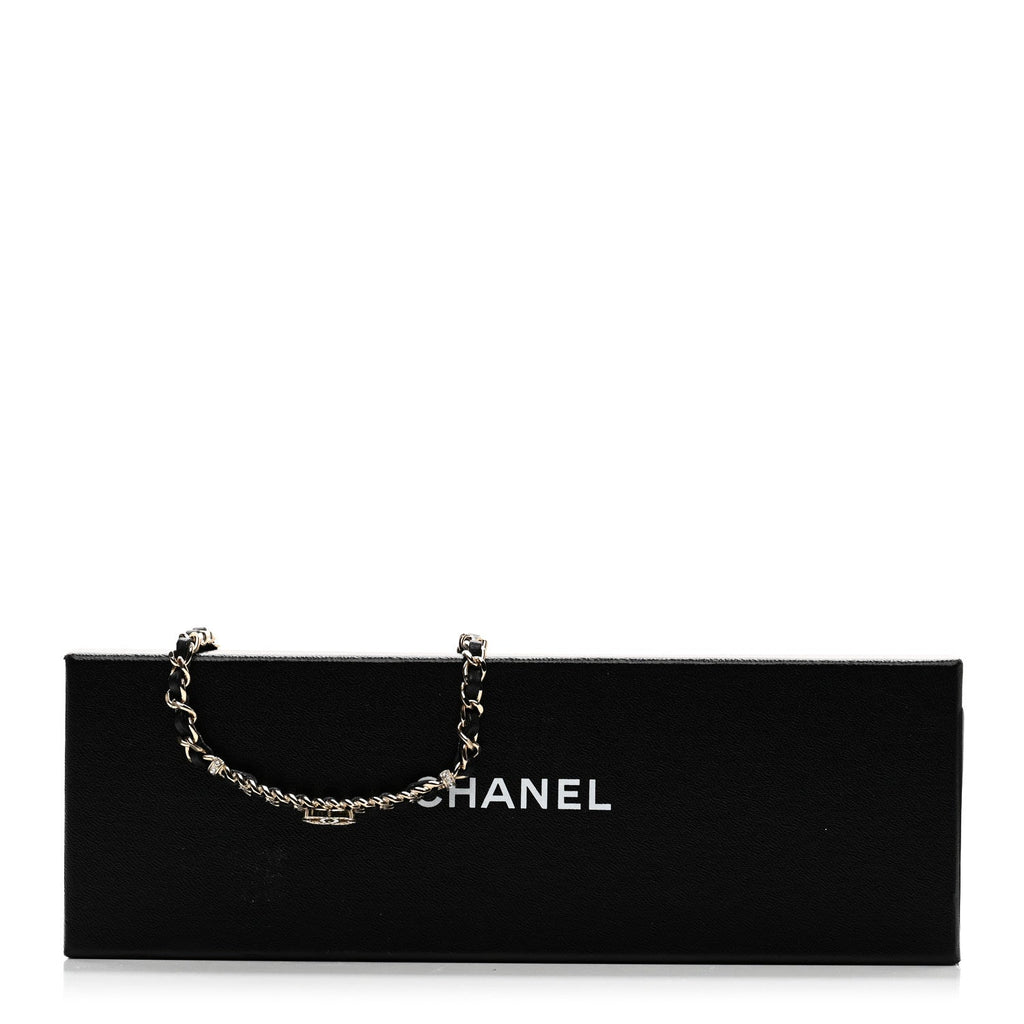 Metal Lambskin Crystal CC Choker Necklace Black Gold