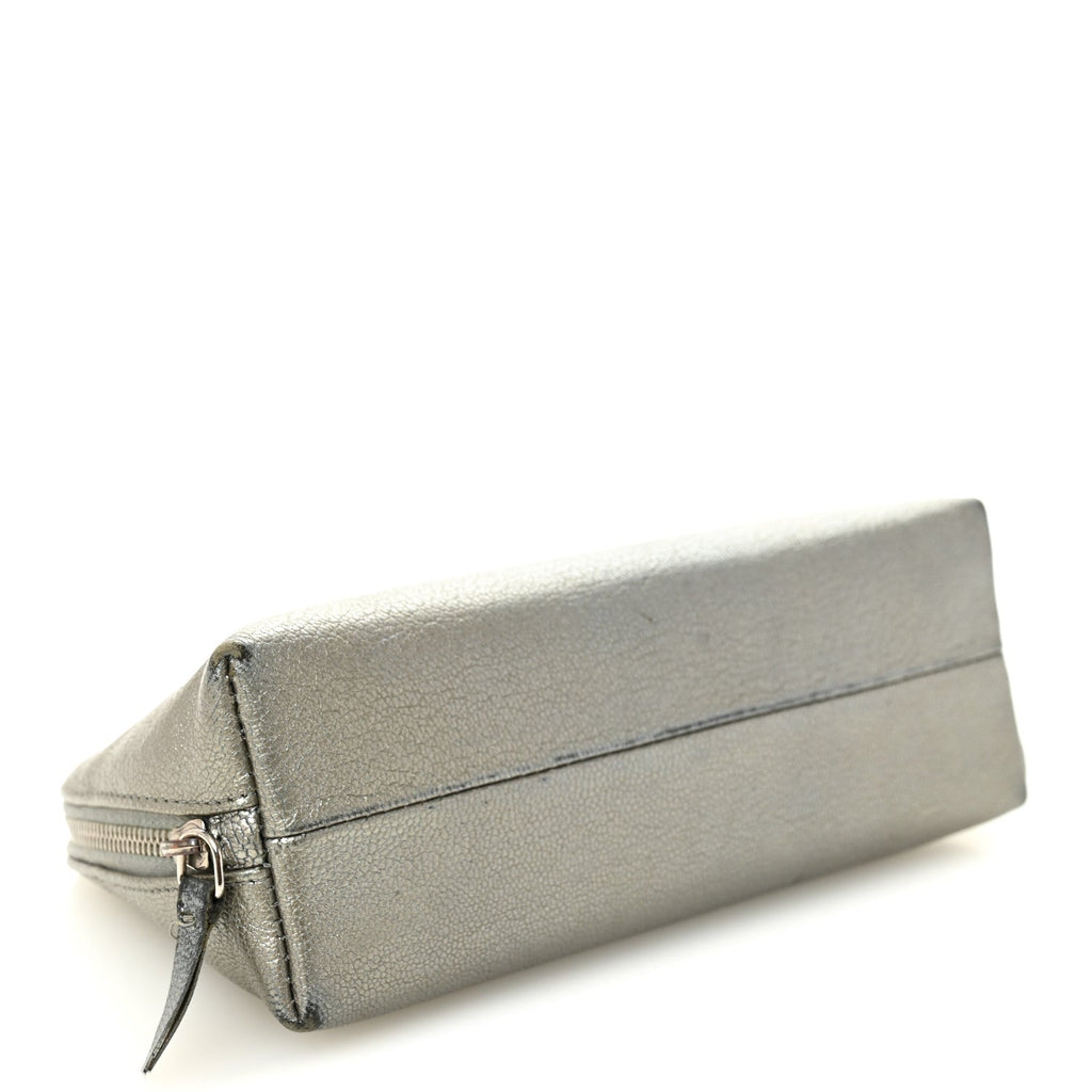 Metallic Goatskin Cosmetic Case Silver
