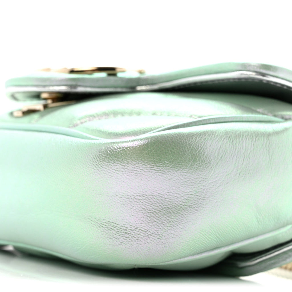 Gucci Iridescent Nappa Chevron Matelasse Super Mini GG Marmont Shoulder Bag Green Iridescent