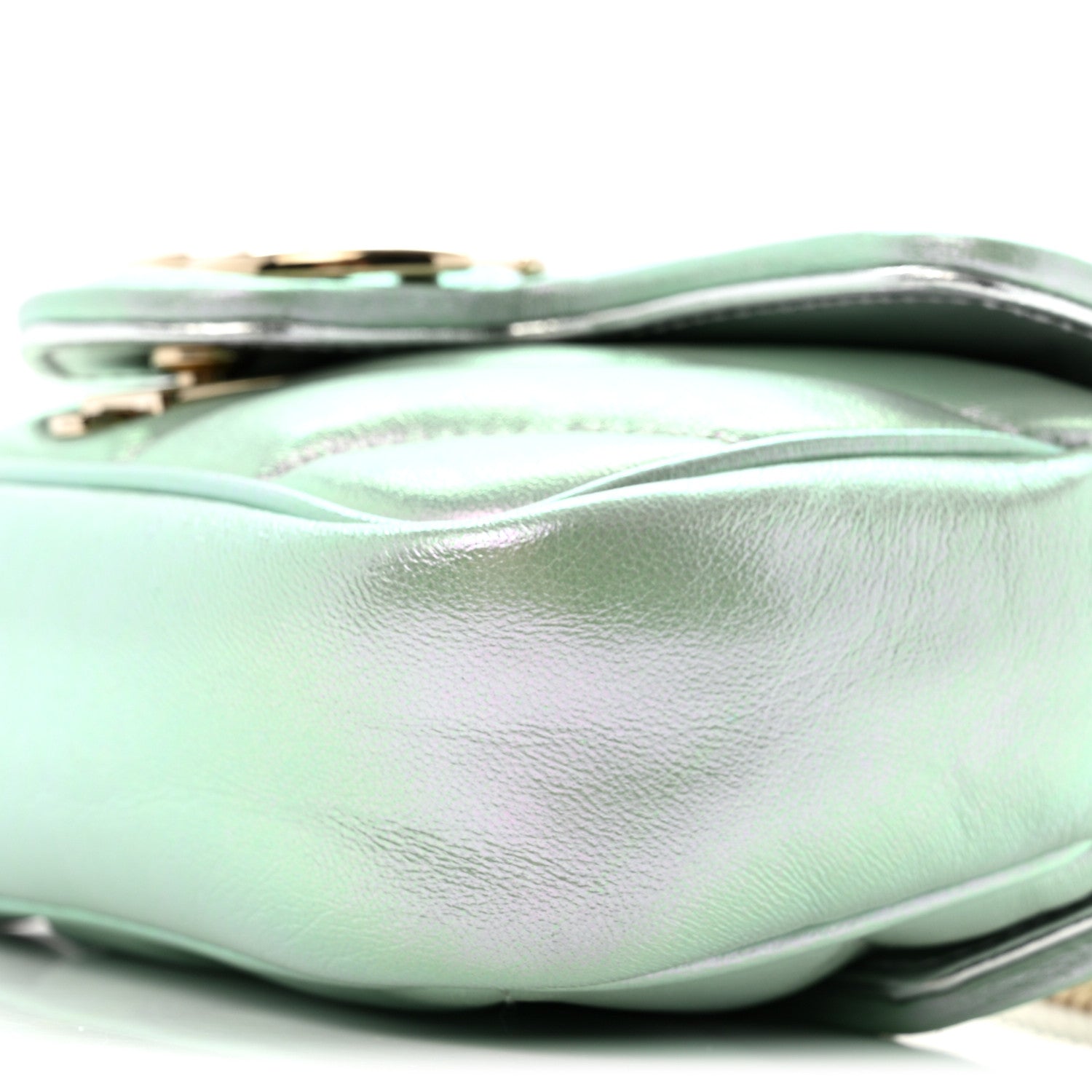 Gucci Iridescent Nappa Chevron Matelasse Super Mini GG Marmont Shoulder Bag Green Iridescent