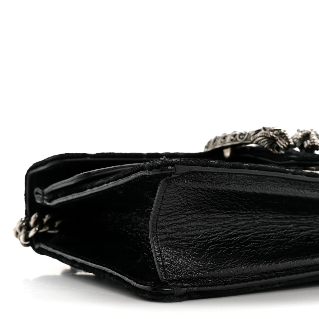 Gucci Velvet Skipper Crystal GG Monogram Small Dionysus Shoulder Bag Black Black Diamond