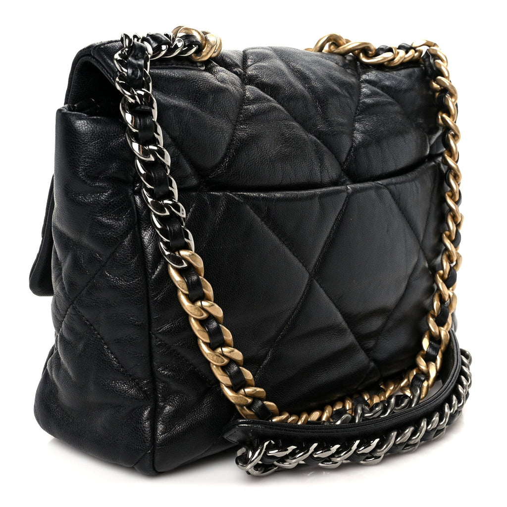 Chanel Shiny Goatskin Quilted Large Chanel 19 Flap Black