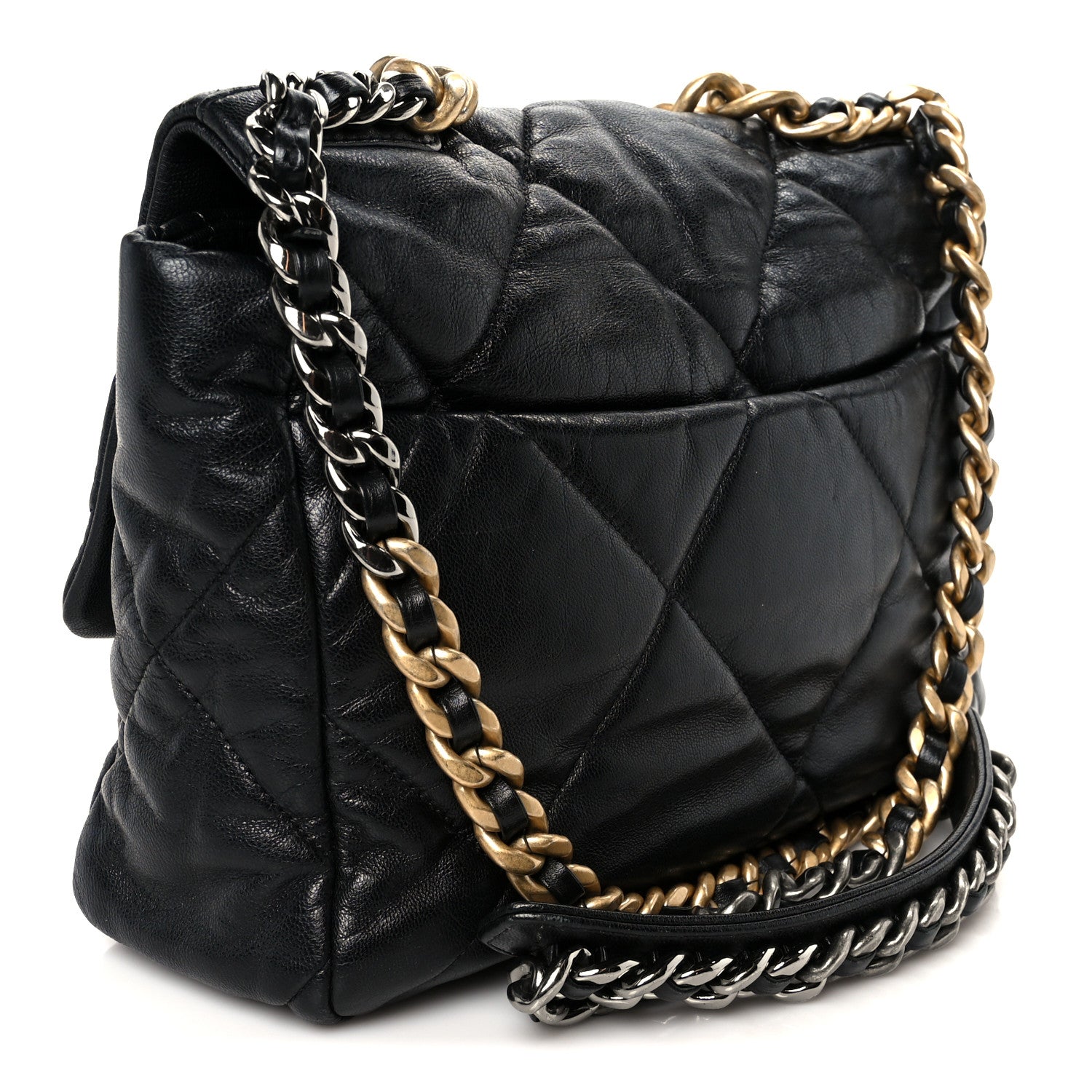 Chanel Shiny Goatskin Quilted Large Chanel 19 Flap Black