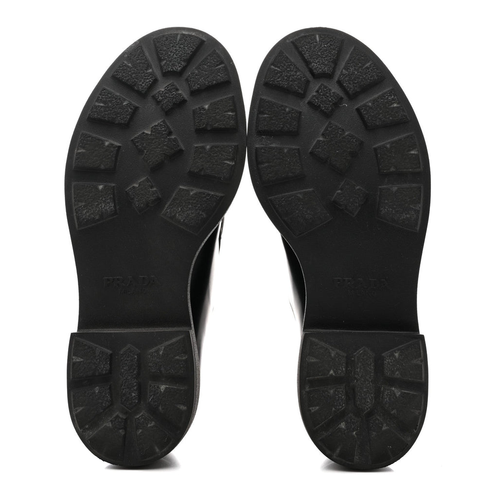 Prada Spazzolato Rois Monolith 55mm Derby Loafers 36.5 Black White
