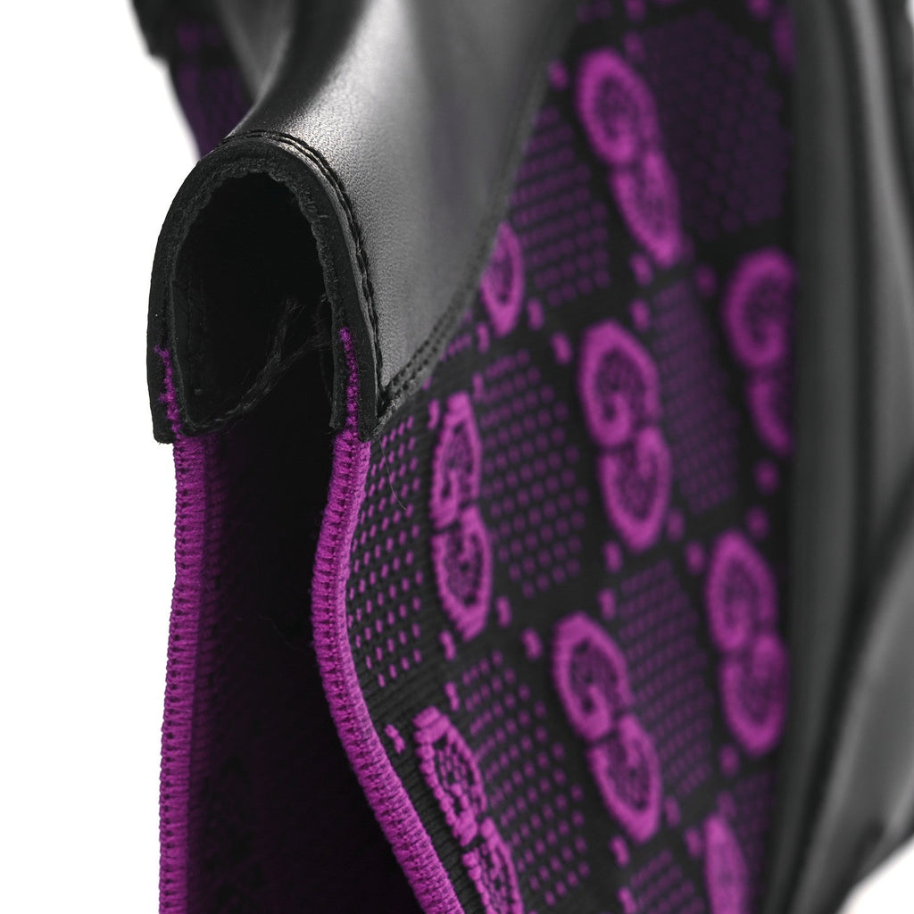 Gucci Quebec Calfskin Technical Jersey Knit GG Monogram Horsebit Ankle Boots 42 Black Fucsia