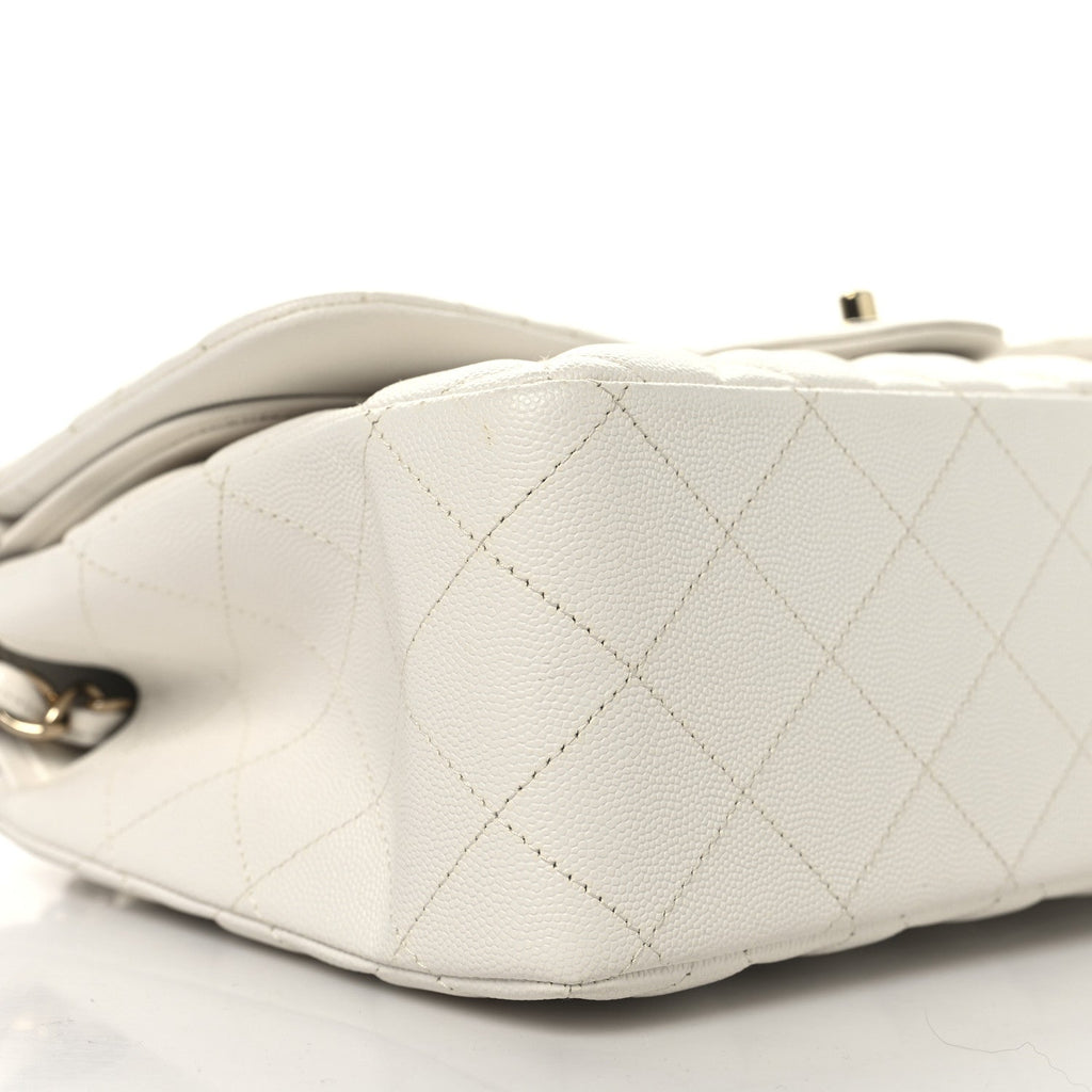 Chanel Caviar Quilted Jumbo Double Flap White