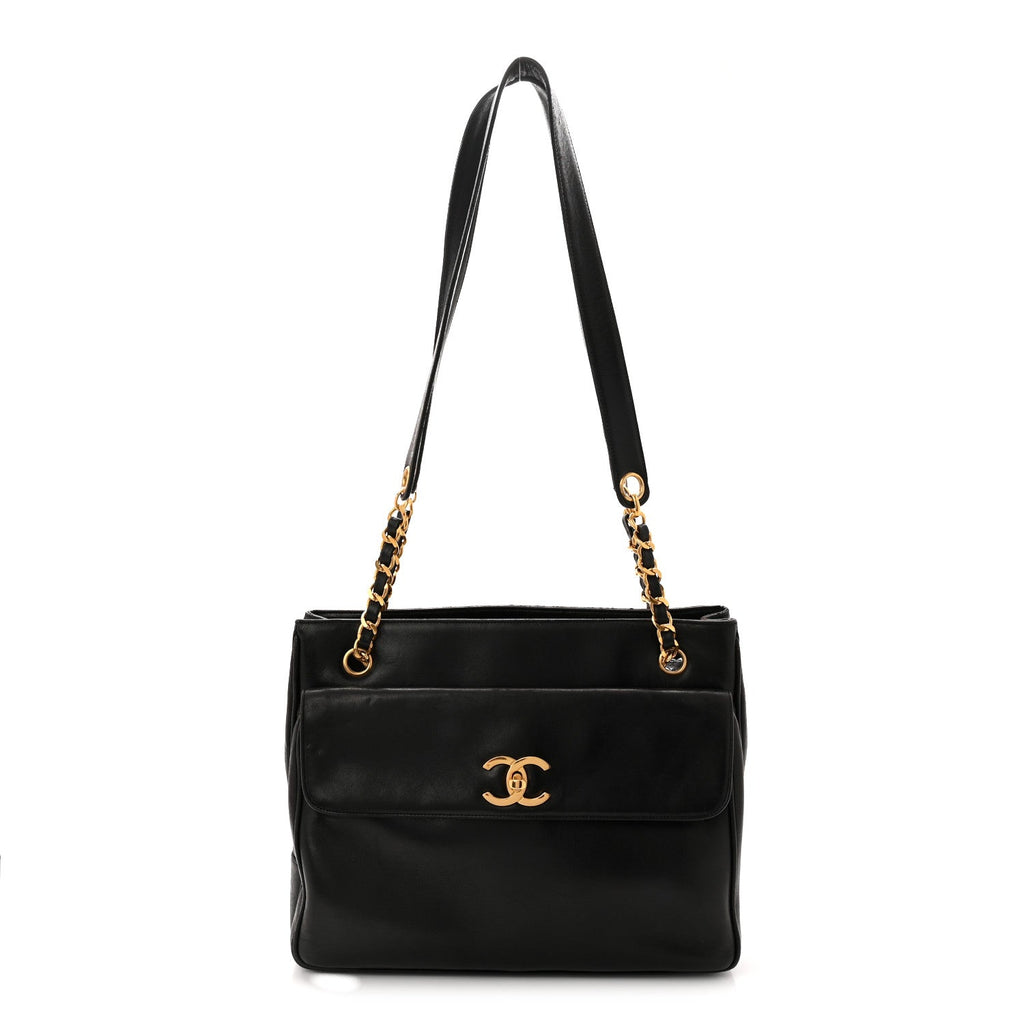 Chanel Lambskin CC Flap Shopping Tote Black