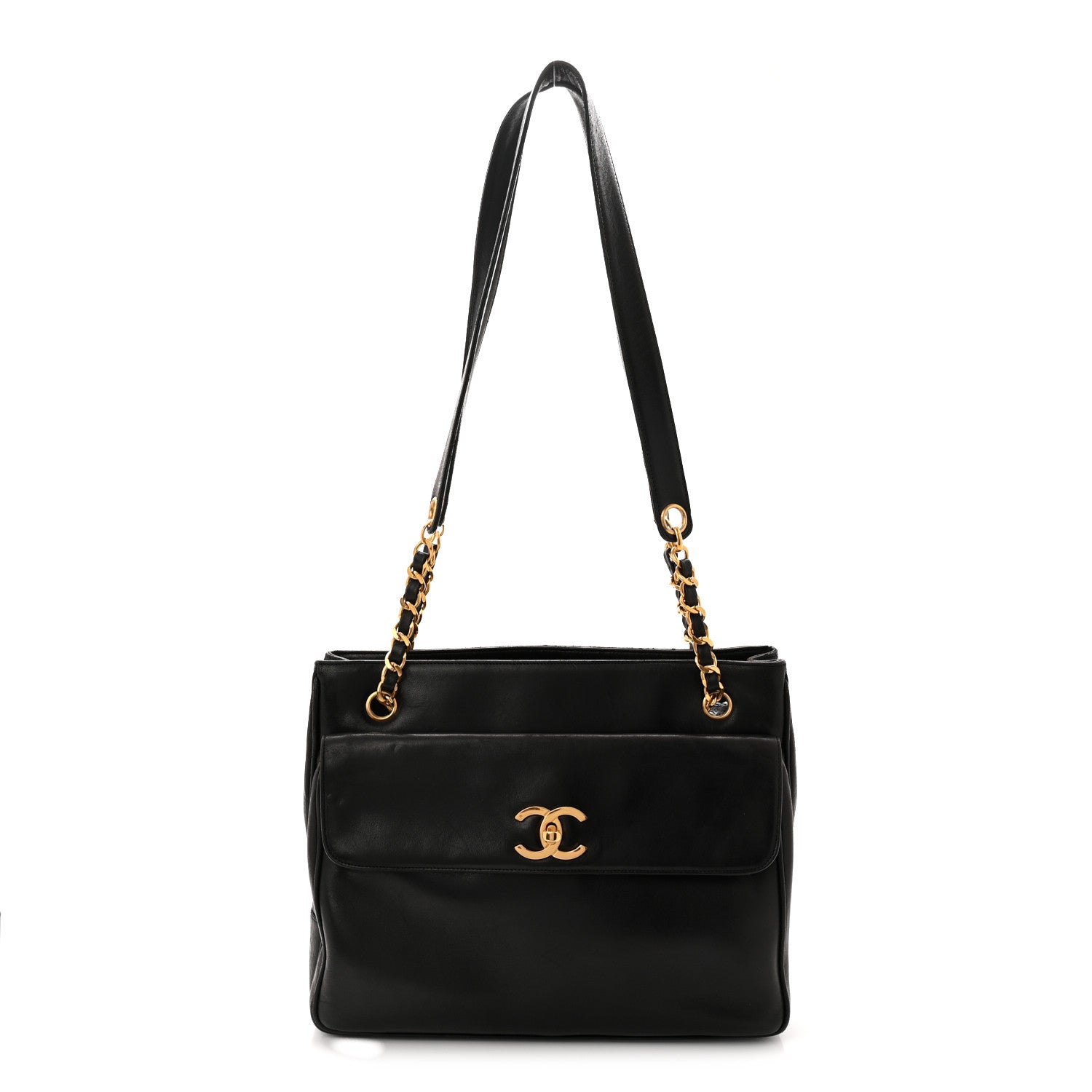 Chanel Lambskin CC Flap Shopping Tote Black