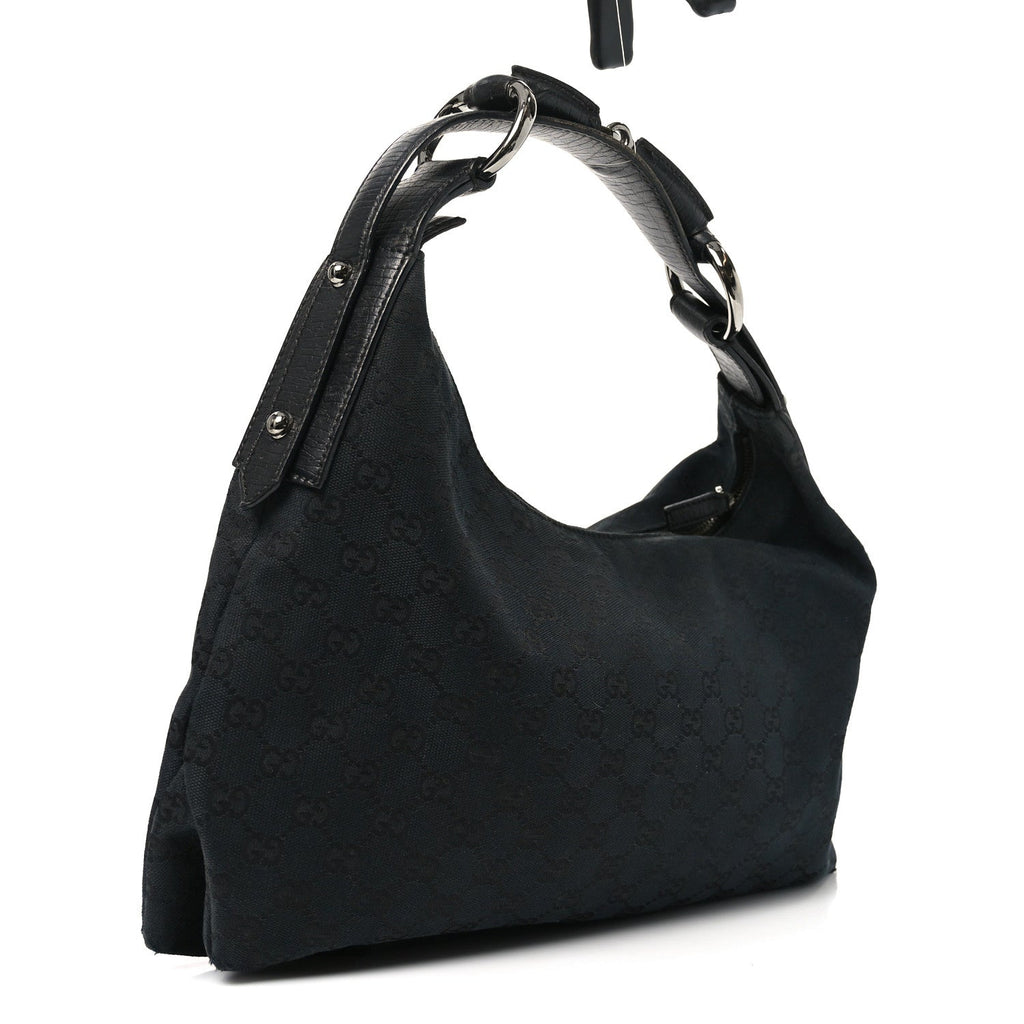 Gucci Monogram Medium Horsebit Chain Hobo Black
