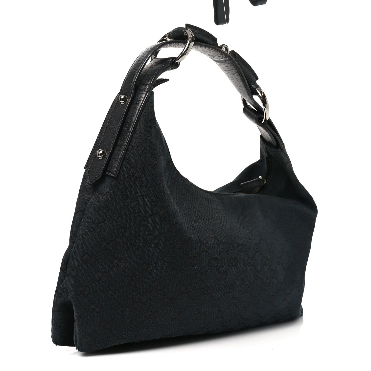 Gucci Monogram Medium Horsebit Chain Hobo Black
