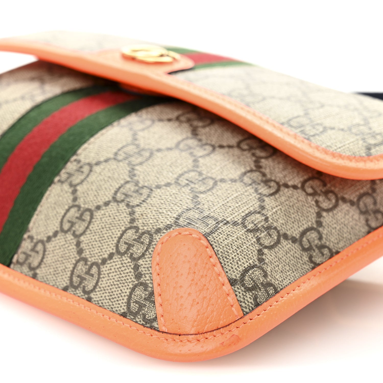 Gucci GG Supreme Monogram Web Small Ophidia Belt Bag Beige Ebony Orange Fluo