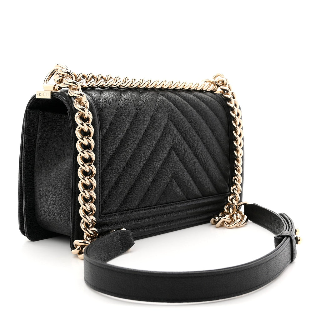 Chanel Caviar Chevron Quilted Medium Boy Flap Black