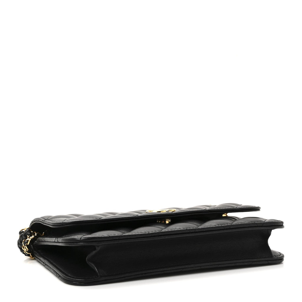 Chanel Lambskin Quilted Flap Shoulder Bag Chain Black