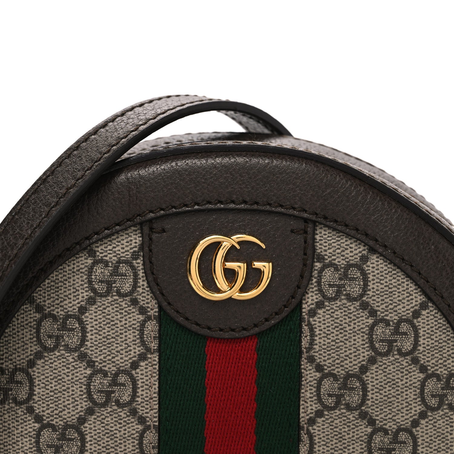 Gucci GG Supreme Monogram Web Mini Ophidia Round Shoulder Bag Brown