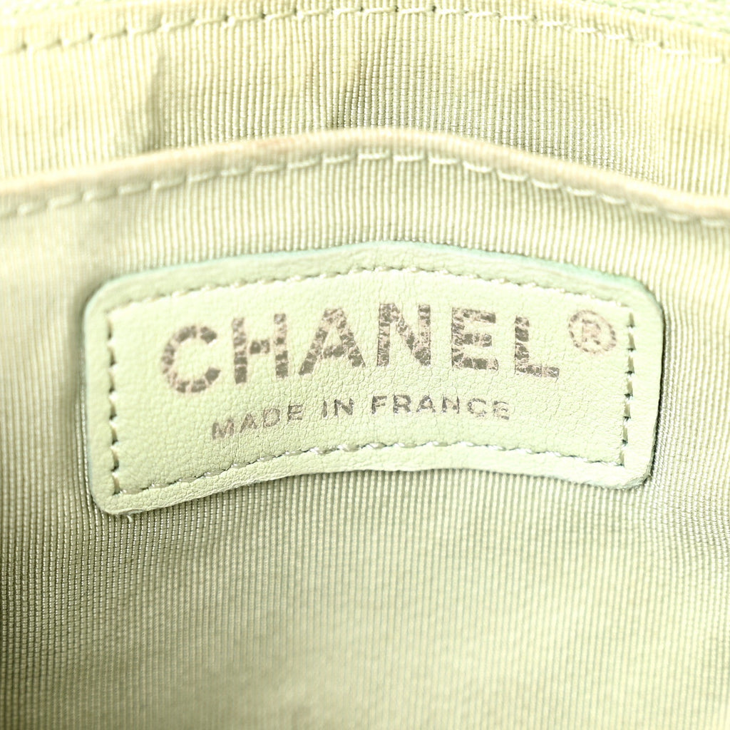 Chanel Tweed Quilted Mini Rectangular Flap Light Green Silver White