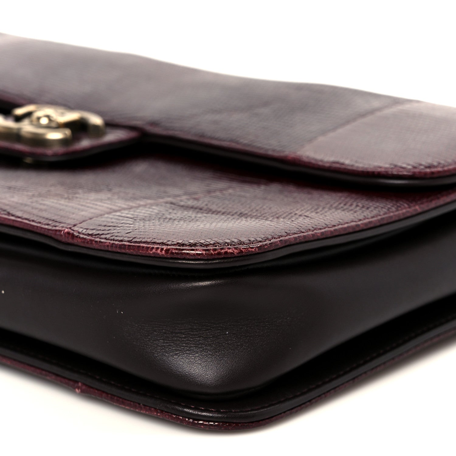 Chanel Lizard Lambskin Quilted Large Perfect Edge Flap Burgundy