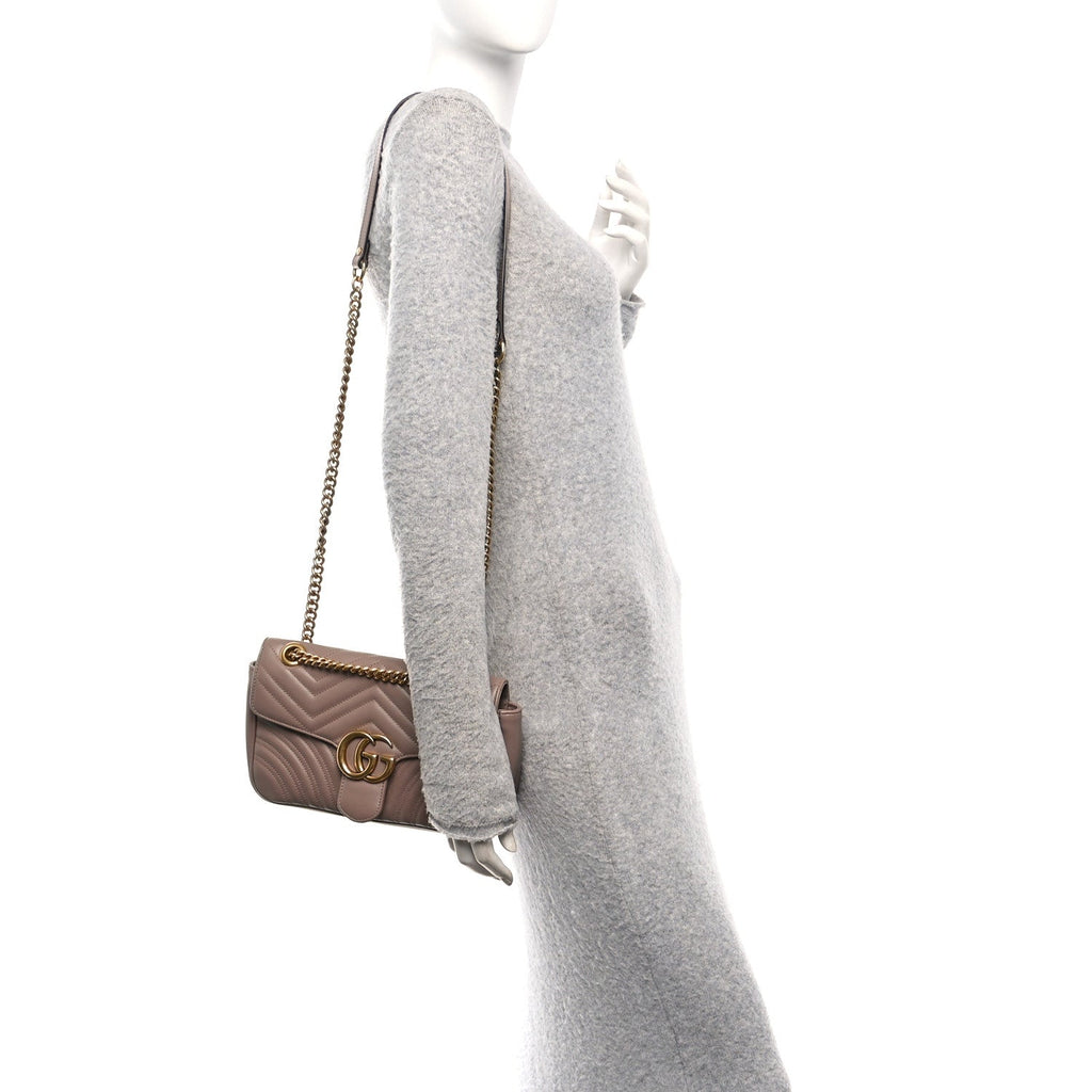 Gucci Calfskin Matelasse Small GG Marmont Shoulder Bag Porcelain Rose