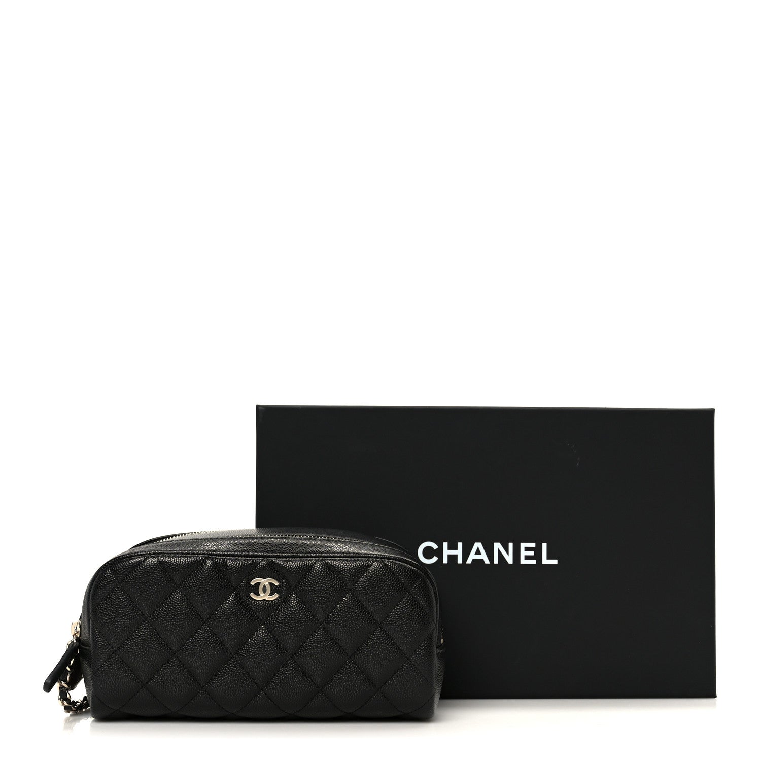 Chanel Caviar Quilted Toiletry Case With Chain Black
