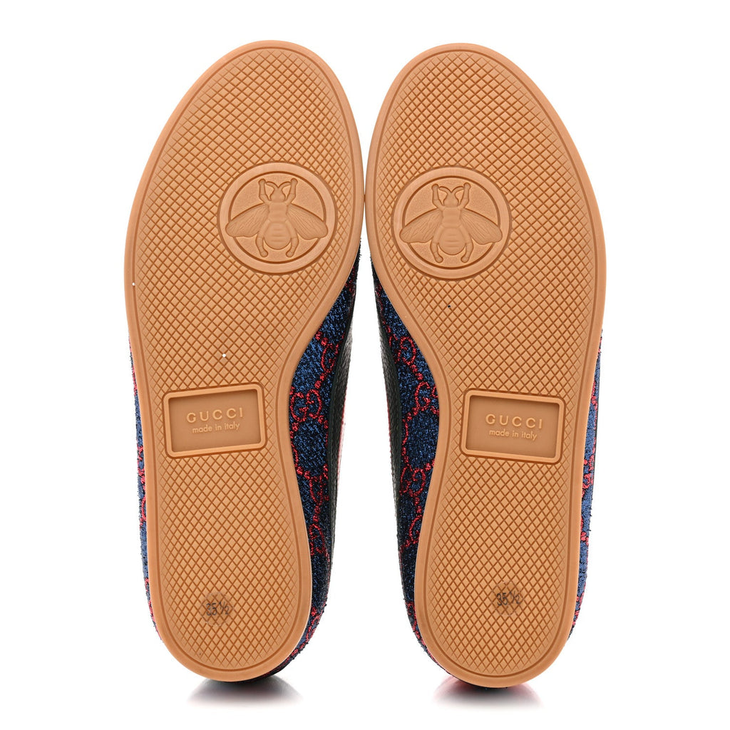 Gucci Lurex Calfskin Web GG Monogram Womens Falacer Sneakers 35.5 Iridescent Blue Iridescent Red Silver