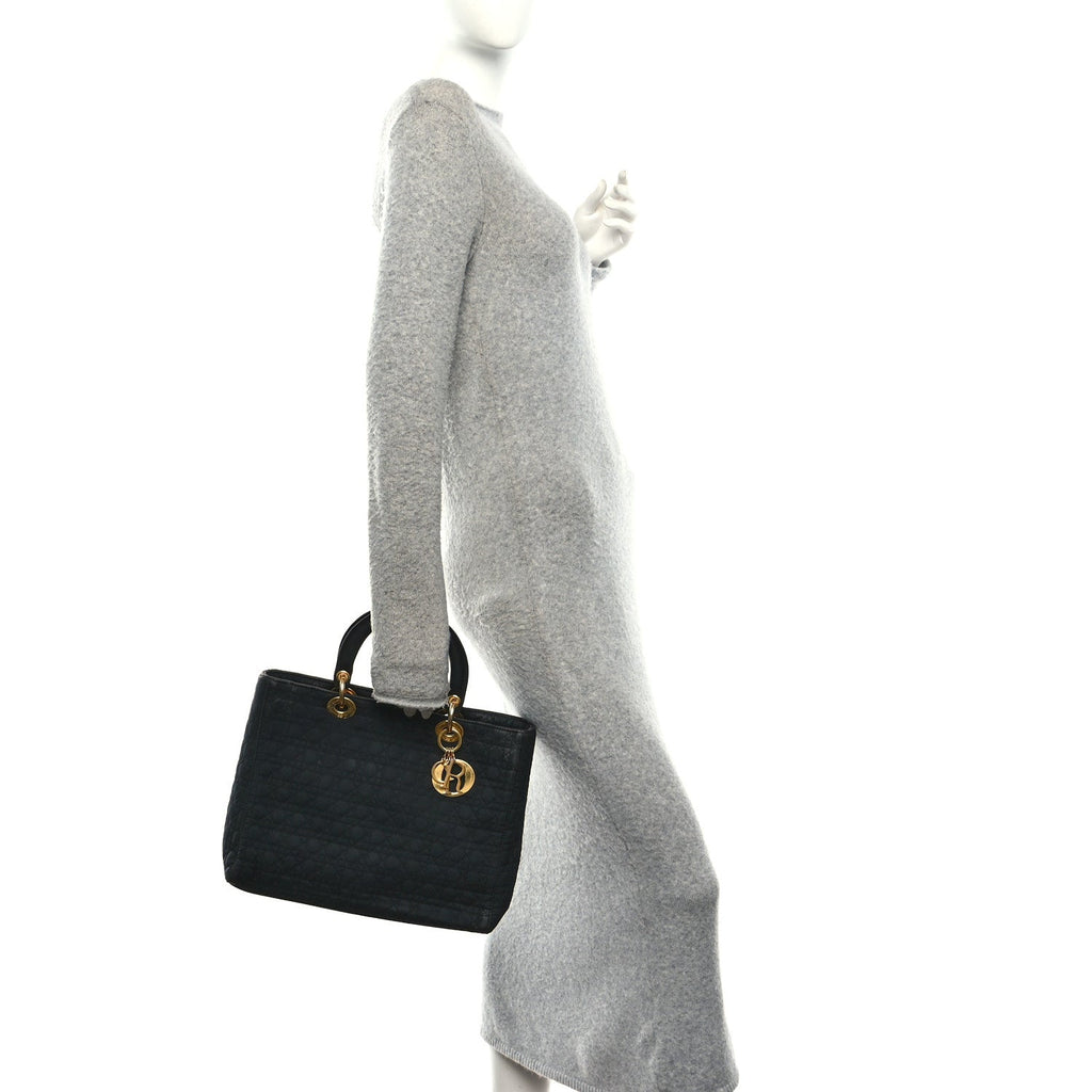 Christian Dior Nylon Cannage Large Lady Dior Black