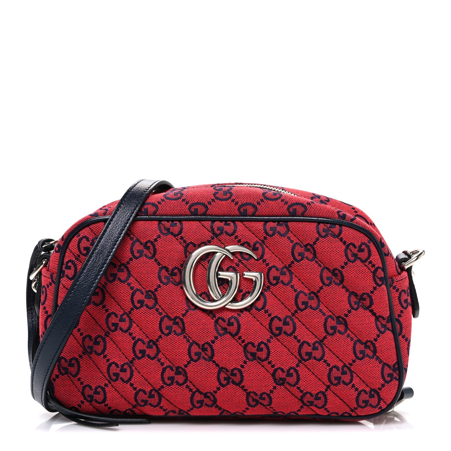 Gucci Monogram Multicolor Matelasse Diagonal Small GG Marmont Chain Shoulder Bag Red Blue