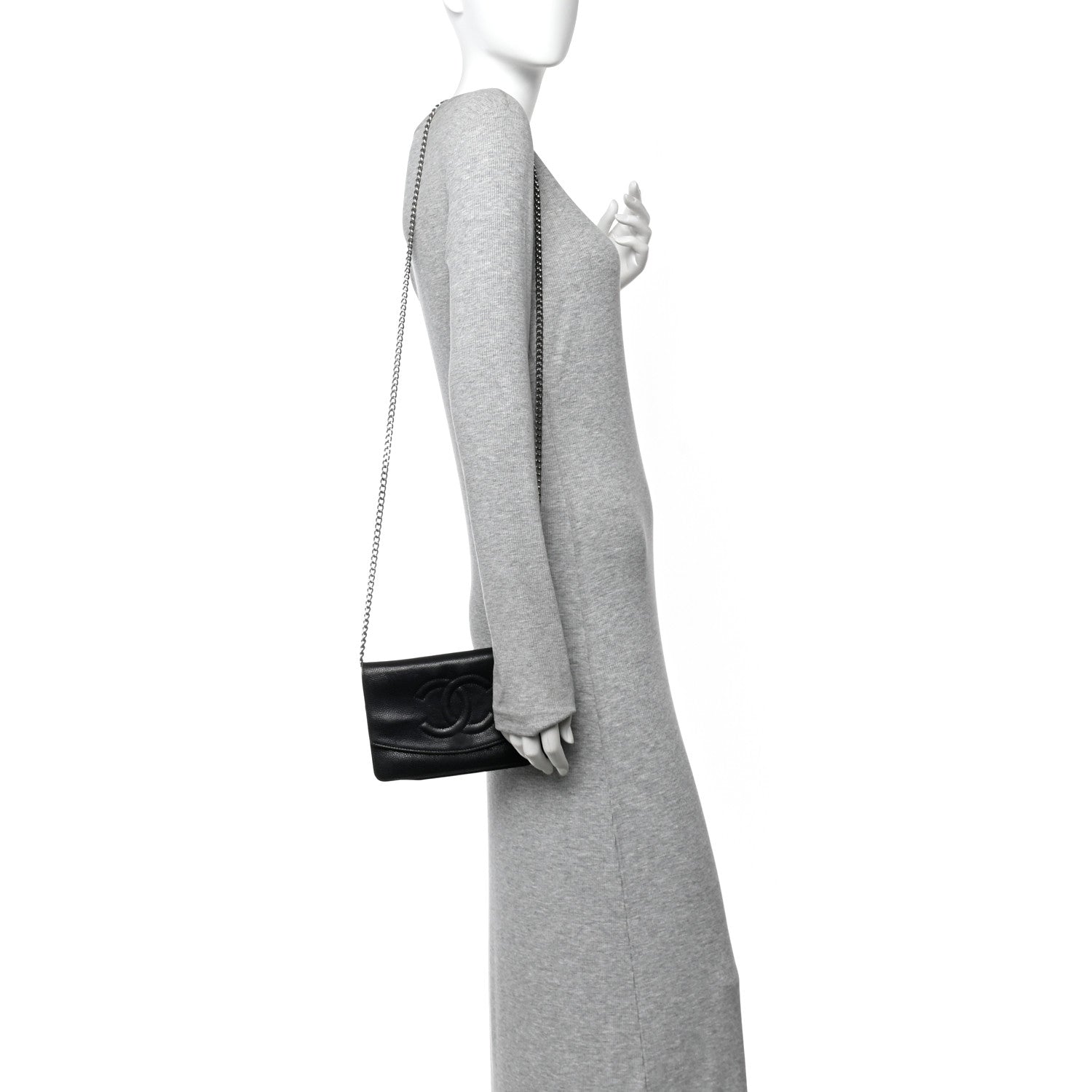 Chanel Caviar Timeless CC Wallet On Chain WOC Black