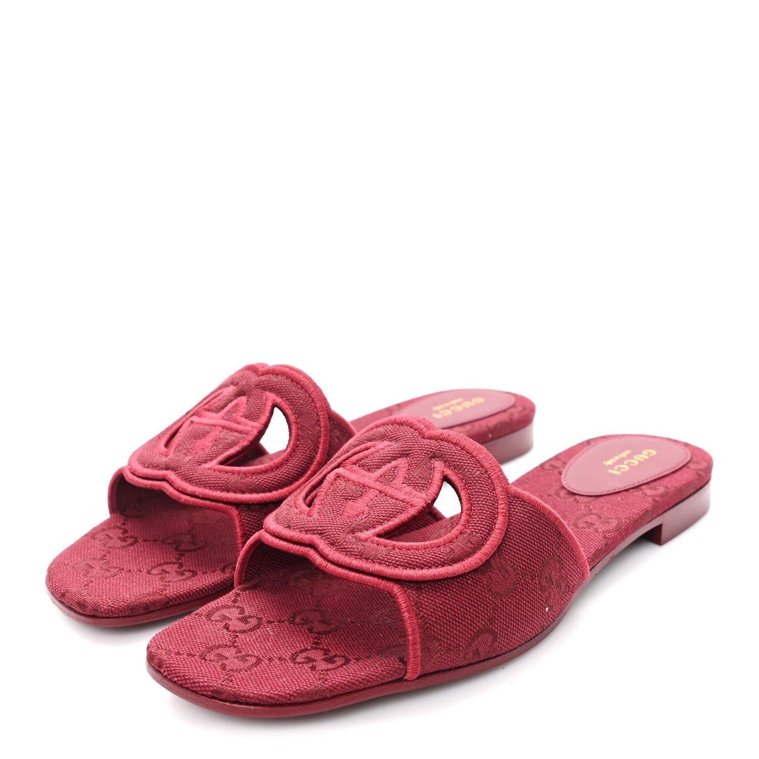 Gucci GG Canvas Interlocking G Cut Out Slide Sandals 37.5 Rosso Ancora