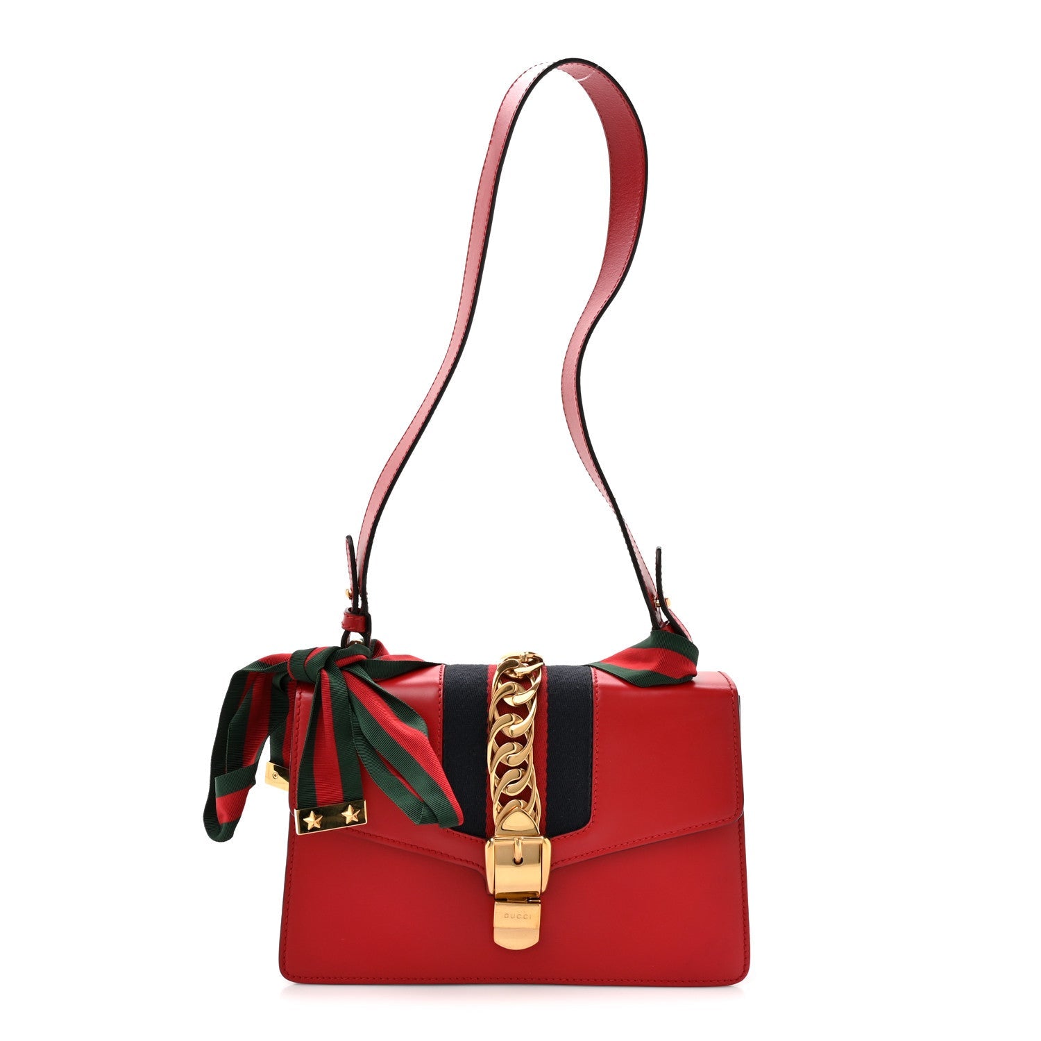 Gucci Calfskin Small Sylvie Shoulder Bag Hibiscus Red