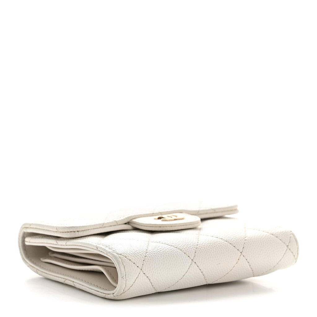 Caviar Quilted Compact Flap Wallet White