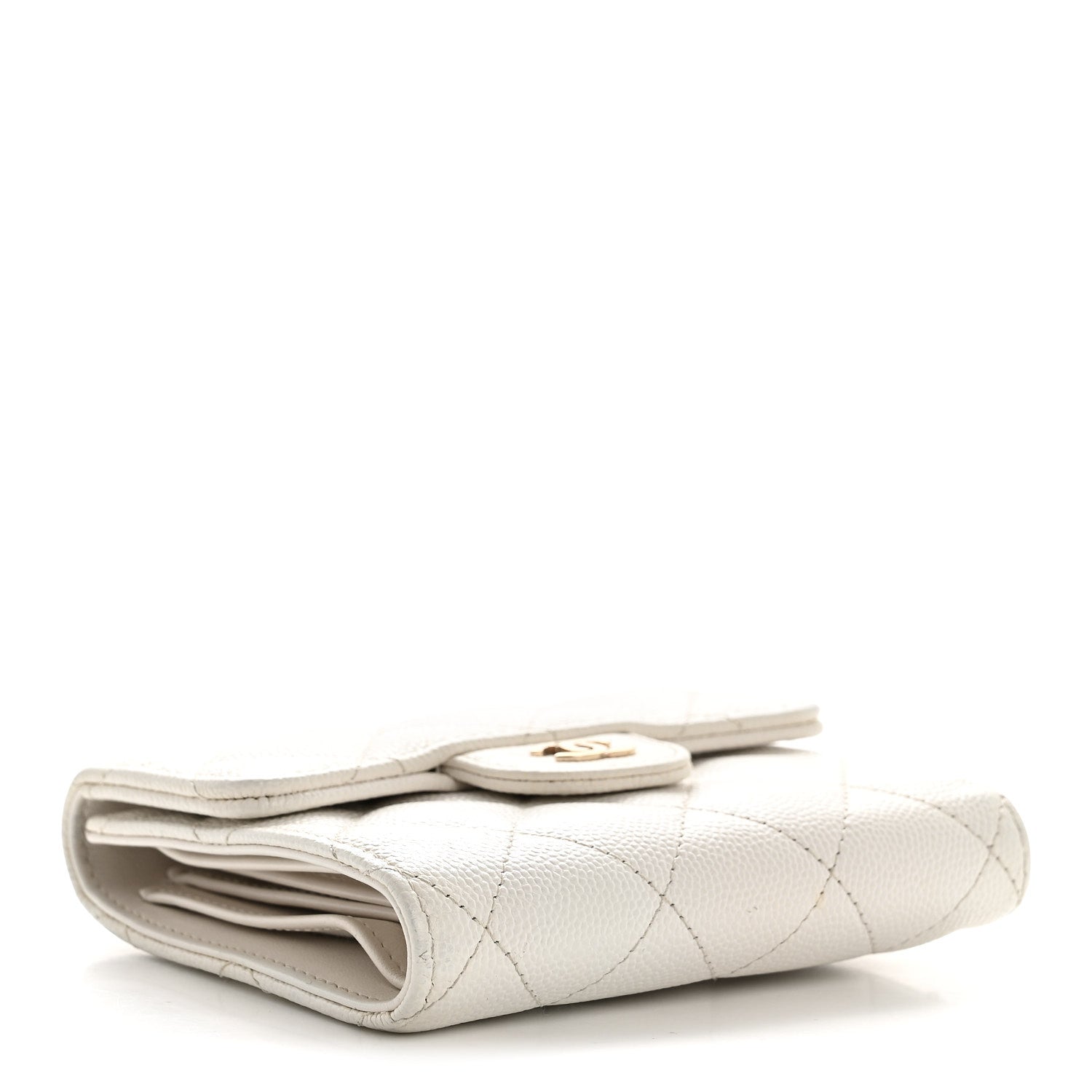 Caviar Quilted Compact Flap Wallet White