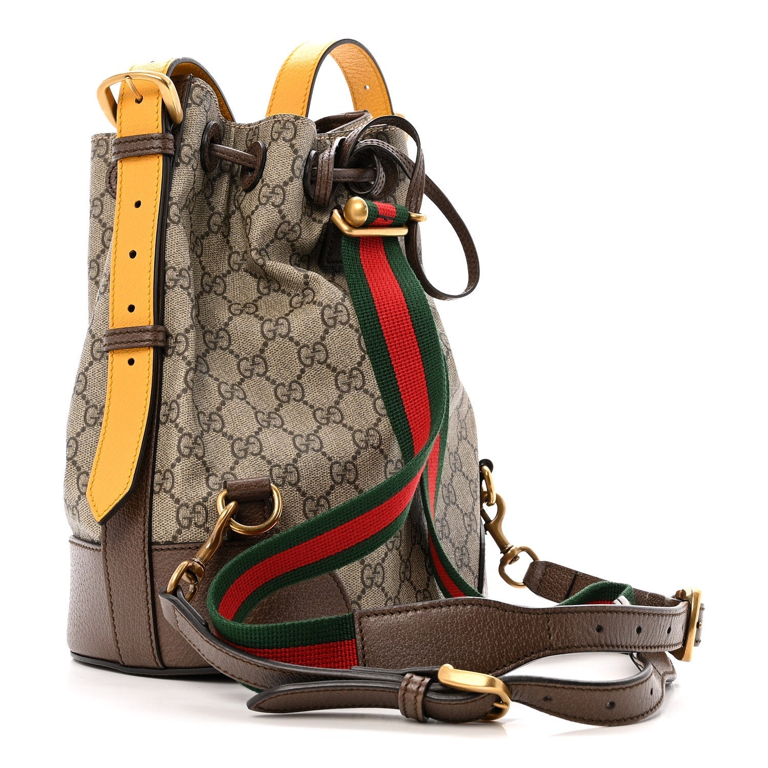 Gucci GG Supreme Monogram Neo Vintage Drawstring Bucket Backpack Beige New Acero Crop