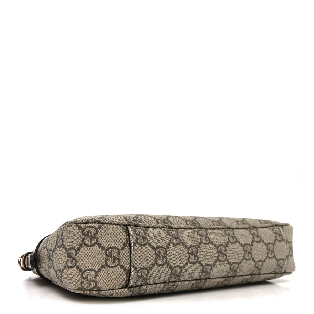 Gucci GG Supreme Monogram Textured Calfskin Small Emblem Shoulder Bag Beige Dark Brown
