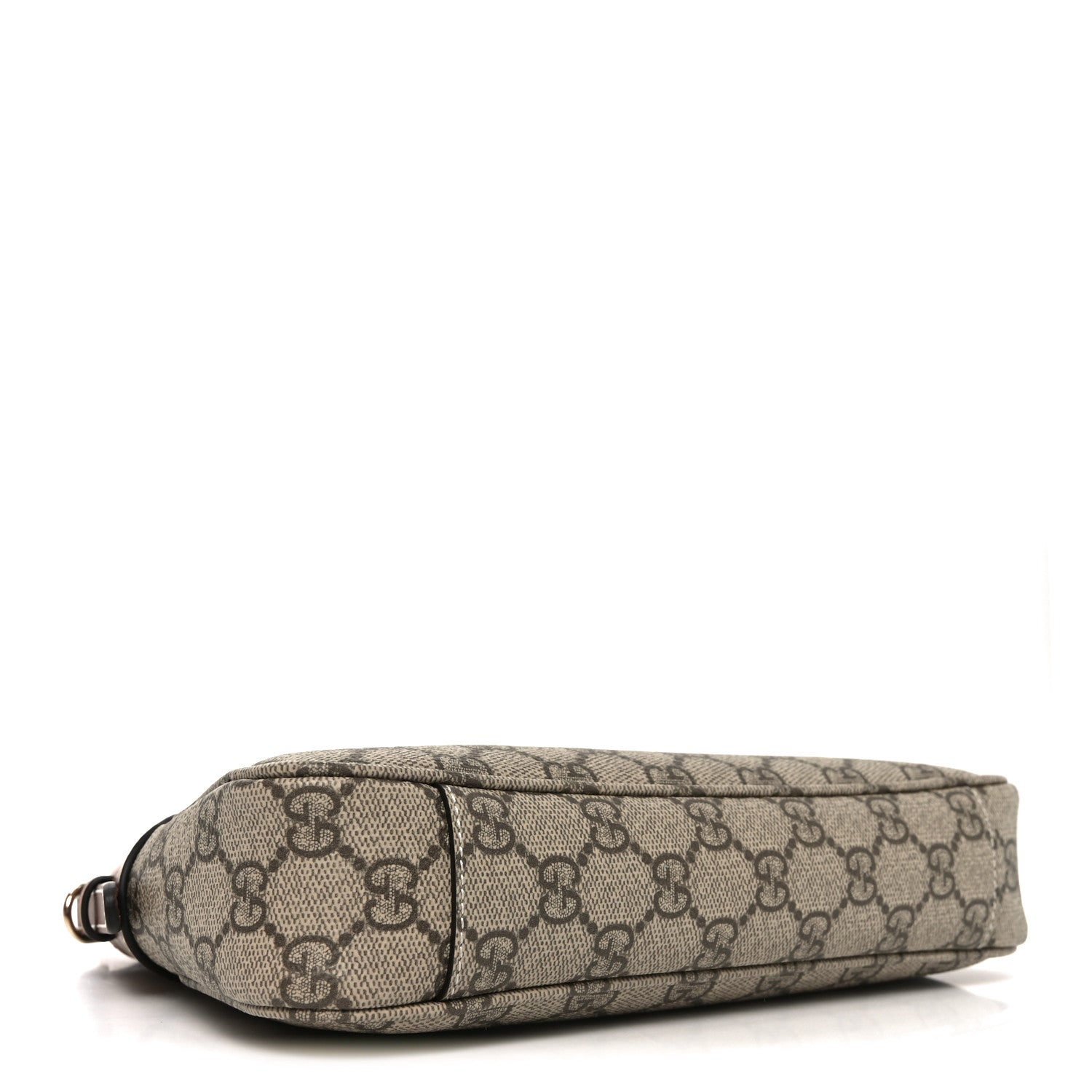 Gucci GG Supreme Monogram Textured Calfskin Small Emblem Shoulder Bag Beige Dark Brown