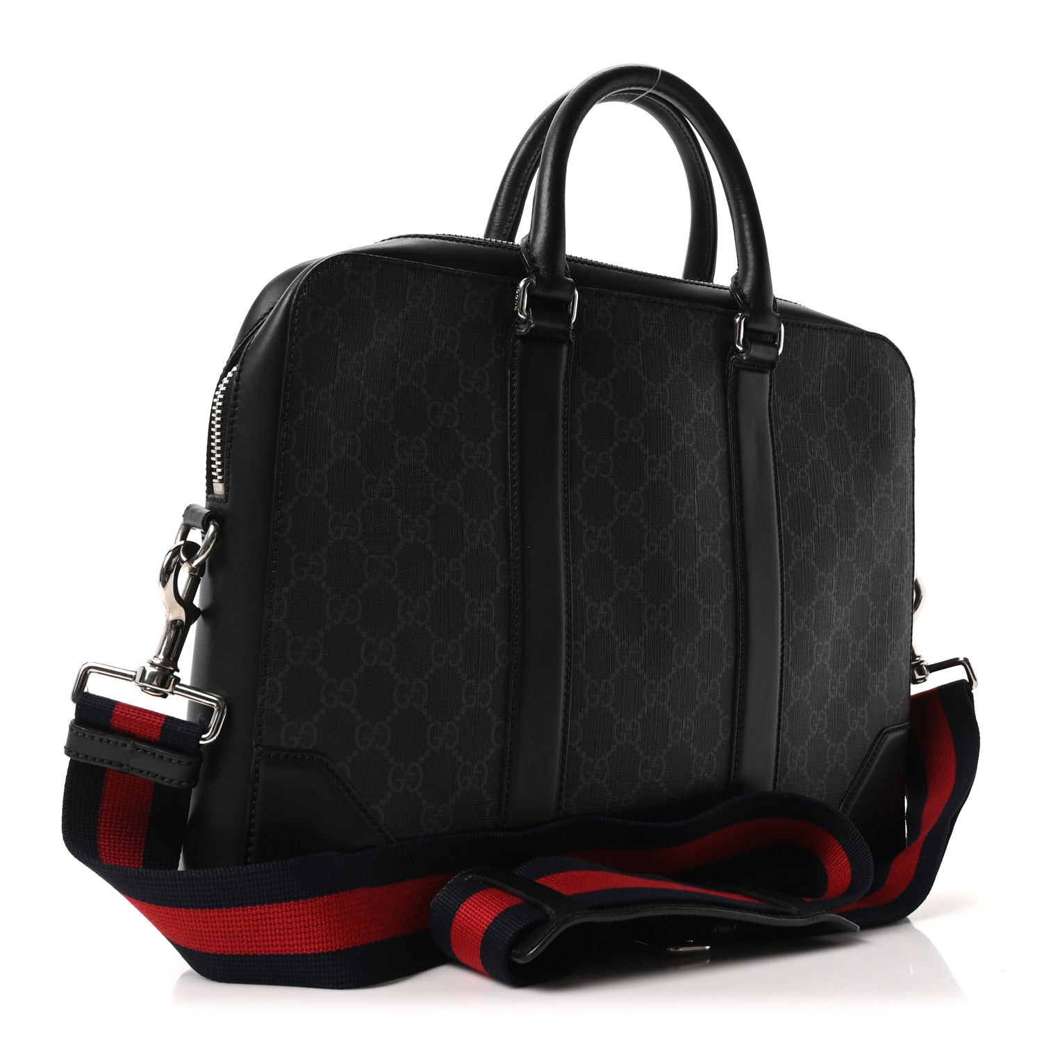 Gucci GG Supreme Monogram Appia Calfskin Web Briefcase Black