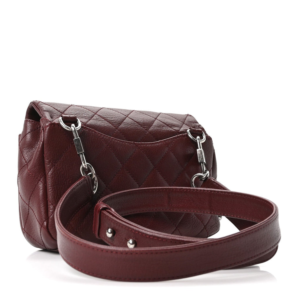 Chanel Shiny Goatskin Quilted Small Double Carry Waist Chain Flap Burgundy