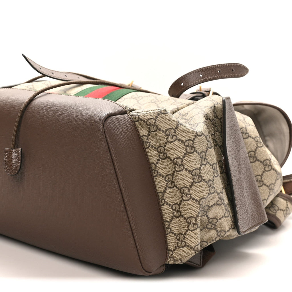 Gucci GG Supreme Monogram Medium Ophidia Double Buckle Backpack Brown