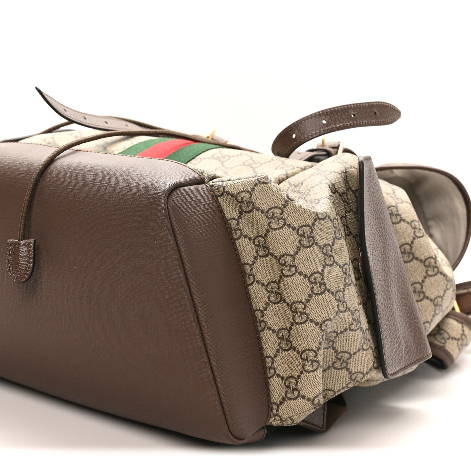 Gucci GG Supreme Monogram Medium Ophidia Double Buckle Backpack Brown